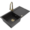 Mexen Leo granieten spoelbak 1-kompartment met afdruiprek en keukenmengkraan Elia, zwart/zilver metallic - 6501-73-670101-50