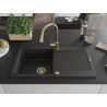 Mexen Leo Granitspüle einteilig mit Abtropfbereich und Küchenarmatur Elia, schwarz/silber metallic - 6501-73-670101-50