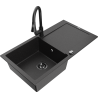 Mexen Leo fregadero de granito de 1 seno con escurridor y grifo de cocina Elia, negro/plateado metálico - 6501-73-670101-70-B