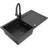Mexen Leo lavello in granito a 1 vasca con sgocciolatoio e rubinetto da cucina Elia, nero/argento metallizzato