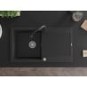 Mexen Leo lavello in granito a 1 vasca con scolapiatti e rubinetto da cucina Elia, nero/argento metallizzato - 6501-73-670101-70