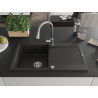 Mexen Leo fregadero de granito de 1 seno con escurridor y grifo de cocina Elia, negro/oro metálico - 6501-75-670101-00