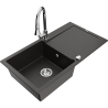 Mexen Leo lavello in granito 1 vasca con scolapiatti e rubinetto da cucina Elia, nero/oro metallizzato - 6501-75-670101-00