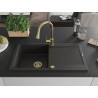 Mexen Leo granitspüle 1-beckig mit abtropffläche und Küchenarmatur Elia, schwarz/gold metallic - 6501-75-670101-50