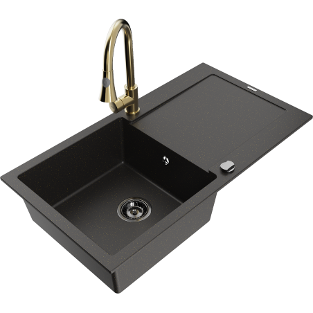 Mexen Leo granīta izlietne ar vienu nodalījumu un noteku, melna/zelta metālika - 6501-75-670101-50-B