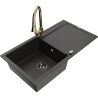 Mexen Leo lavello in granito 1-vasca con sgocciolatoio e rubinetto cucina Elia, nero/oro metallizzato - 6501-75-670101-50-B