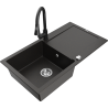 Mexen Leo fregadero de granito de 1 cubeta con escurridor y grifo de cocina Elia, negro/oro metálico - 6501-75-670101-70