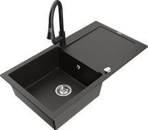 Mexen Leo fregadero de granito 1-cámara con escurridor y grifo de cocina Elia, negro/dorado metálico - 6501-75-670101-70