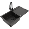 Mexen Leo fregadero de granito de 1 cubeta con escurridor y grifo de cocina Elia, negro/oro metálico - 6501-75-670101-70-B
