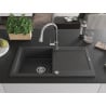 Mexen Leo évier en granit 1 bac avec égouttoir et robinet de cuisine Elia, noir moucheté - 6501-76-670101-00