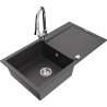 Mexen Leo 1-bowl granite sink with drainer and Elia kitchen tap, black speckled - 6501-76-670101-00