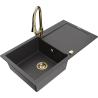 Mexen Leo fregadero de granito de 1 cubeta con escurridor y grifo de cocina Elia, negro moteado - 6501-76-670101-50