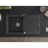 Mexen Leo granite kitchen sink 1-bowl with drainer and Elia kitchen tap, black speckled - 6501-76-670101-70