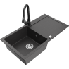 Mexen Leo granite kitchen sink 1-bowl with drainer and Elia kitchen tap, black speckled - 6501-76-670101-70