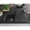 Mexen Leo granite kitchen sink 1-bowl with drainer and Elia kitchen tap, black speckled - 6501-76-670101-70