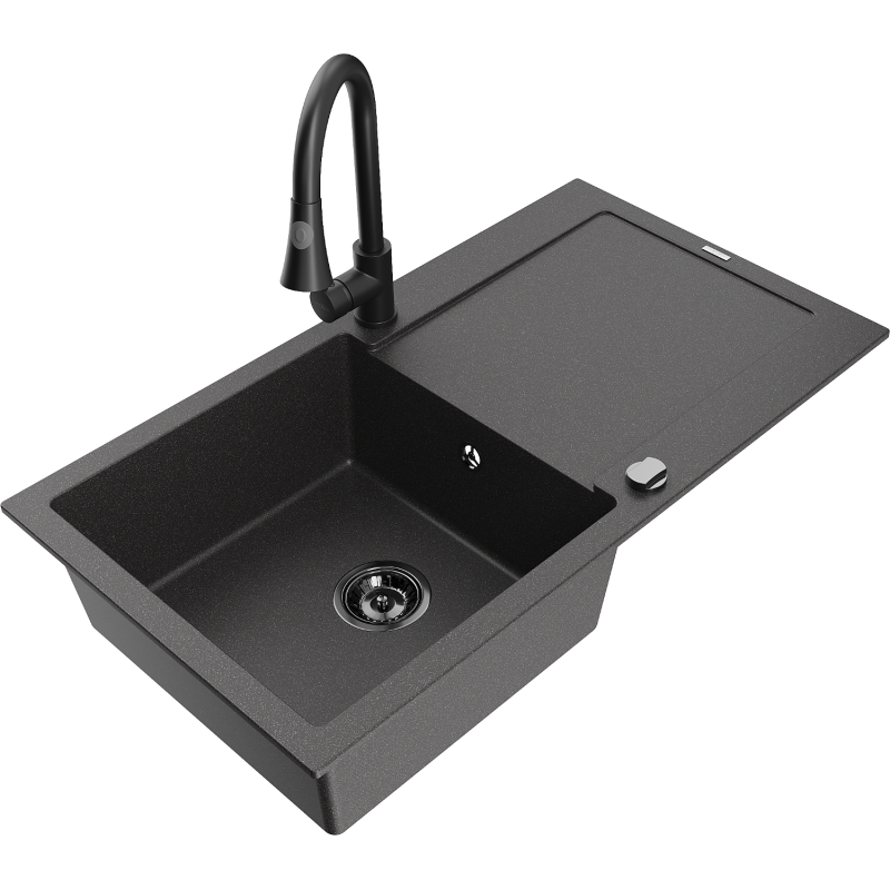 Mexen Leo Graniittinen yksialtainen tiskiallas valutusalueella ja keittiöhanalla Elia, musta pilkullinen - 6501-76-670101-70-B