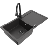 Mexen Leo fregadero de granito de 1 seno con escurridor y grifo de cocina Elia, negro moteado - 6501-76-670101-70-B