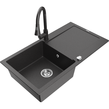Mexen Leo fregadero de granito de 1 compartimento con escurridor y grifo de cocina Elia, negro moteado - 6501-76-670101-76