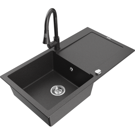 Mexen Leo granitdiskho med 1 fack, med avrinning och köksblandare Elia, svart stänk - 6501-76-670101-76
