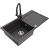 Mexen Leo granite sink 1-bowl with drainer and Elia kitchen tap, black speckled - 6501-76-670101-76