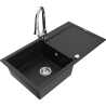 Mexen Leo évier en granit 1 bac avec égouttoir et robinet de cuisine Elia, noir - 6501-77-670101-00