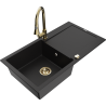 Mexen Leo fregadero de granito de 1 cubeta con escurridor y grifo de cocina Elia, negro - 6501-77-670101-50