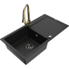 Mexen Leo fregadero de granito de 1 cámara con escurridor y grifo de cocina Elia, negro - 6501-77-670101-50-B