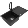 Mexen Leo fregadero de granito de 1 cubeta con escurridor y grifo de cocina Elia, negro - 6501-77-670101-70