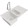 Mexen Matias 1.5-bowl granite sink with drainer and Elia kitchen faucet, white - 6502-20-670101-00