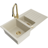Mexen Matias granieten spoelbak 1,5-kom met afdruiprek en keukenmengkraan Elia, beige - 6502-69-670101-50
