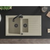 Mexen Matias granitspüle 1,5-becken mit abtropffläche und küchenarmatur Elia, beige - 6502-69-670101-70