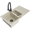 Mexen Matias granieten 1,5-komorige spoelbak met afdruiprek en keukenmengkraan Elia, beige - 6502-69-670101-70
