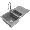 Mexen Matias lava-loiça de granito de 1,5 cubas com escorredor e torneira de cozinha Elia, cinza - 6502-71-670101-00