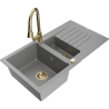 Mexen Matias granite sink 1.5-bowl with drainer and Elia kitchen tap, grey - 6502-71-670101-50