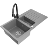 Mexen Matias granite sink 1.5-bowl with drainer and Elia kitchen tap, grey - 6502-71-670101-70