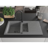 Mexen Matias fregadero de granito de 1,5 senos con escurridor y grifo de cocina Elia, gris - 6502-71-670101-70-B