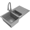 Mexen Matias fregadero de granito 1,5 senos con escurridor y grifo de cocina Elia, gris - 6502-71-670101-71