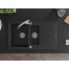 Mexen Matias fregadero de granito de 1,5 senos con escurridor y grifo de cocina Elia, negro/plata metálica - 6502-73-670101-00