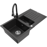 Mexen Matias fregadero de granito de 1,5 senos con escurridor y grifo de cocina Elia, negro/plata metálica - 6502-73-670101-70