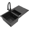 Mexen Matias granite sink 1.5-bowl with drainer and Elia kitchen tap, black/silver - 6502-73-670101-70-B