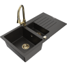 Mexen Matias granitno pomivalno korito 1,5-komorno z odcejalnikom in kuhinjsko pipo Elia, črna/zlata kovinska