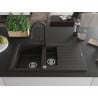 Mexen Matias granite sink 1.5-bowl with drainer and Elia kitchen tap, black/gold metallic - 6502-75-670101-70