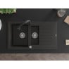 Mexen Matias granīta izlietne ar 1,5 nodalījumiem, ar notecētāju un virtuves jaucējkrānu Elia, melns/zeltains metālisks