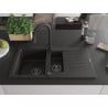 Mexen Matias granite sink 1.5-bowl with drainer and kitchen faucet Elia, black/gold metallic - 6502-75-670101-70-B