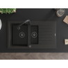 Mexen Matias fregadero de granito de 1,5 cuencas con escurridor y grifo de cocina Elia, negro/dorado metálico