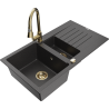 Mexen Matias granite sink 1.5-bowl with drainer and Elia kitchen tap, speckled black - 6502-76-670101-50