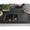 Mexen Matias granite sink 1.5-bowl with drainer and Elia kitchen tap, black speckled - 6502-76-670101-76