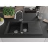 Mexen Matias fregadero de granito de 1,5 senos con escurridor y grifo de cocina Elia, negro - 6502-77-670101-00