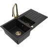 Mexen Matias granite sink 1.5-bowl with drainer and Elia kitchen tap, black - 6502-77-670101-50