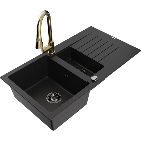 Mexen Matias Granit-Spullsteen mat 1,5 Kummer mat Oflaaf an Kichekraan Elia, schwaarz - 6502-77-670101-50-B